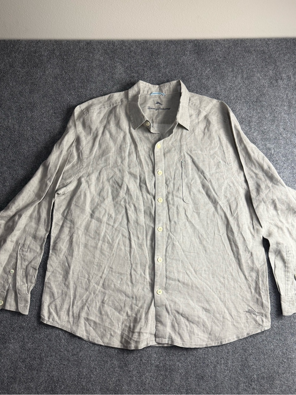 Tommy Bahama Men's XL 100% Linen Button-Down Shirt Light Gray